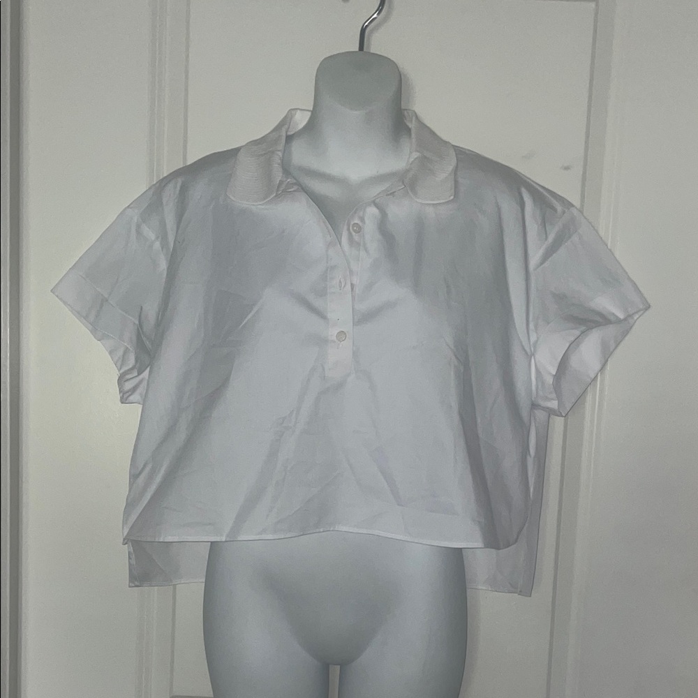 Zara White Cropped Button-Up Shirt